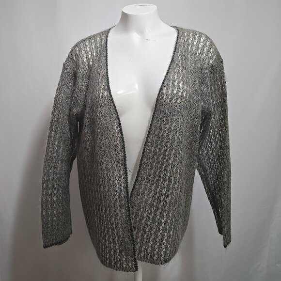 VTG Linda Allard Ellen Tracy Open Cardigan Sweater Size Large Wool Mohair Fuzzy - Picture 1 of 8